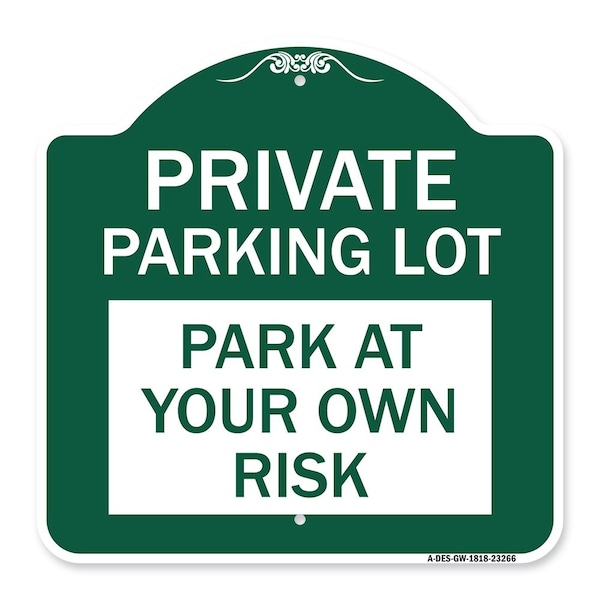 Signmission Designer Series Sign-Private Parking Lot, Green & White Aluminum Sign, 18" x 18", GW-1818-23266 A-DES-GW-1818-23266 - main